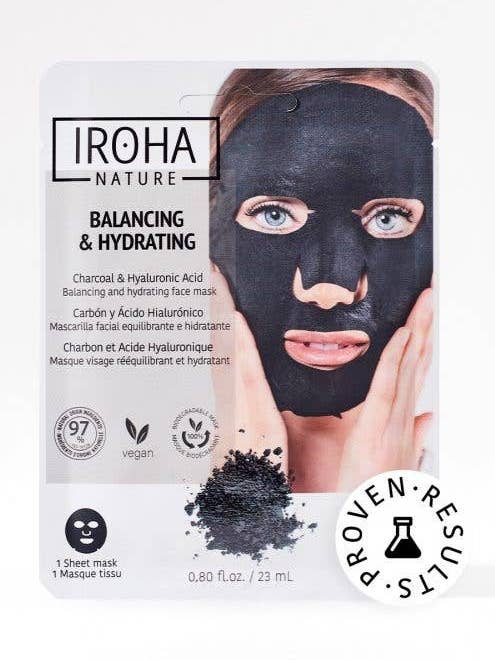 Iroha Tissue Face Mask - Charcoal+Ha - Biodegradable for wholesale by Iroha Nature