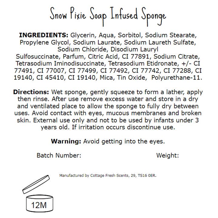 Cottage Fresh Scents – Puff/esponja de banho por atacado – Esponja de massagem esfoliante com infusão de sabão Snow Pixie2