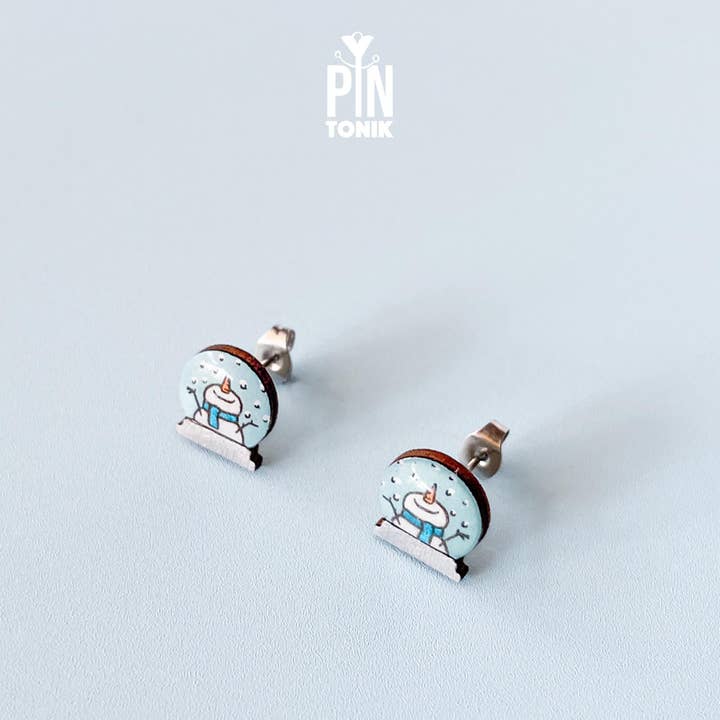 PinTonik – wholesale Stud/post earrings – Snowman Snow Globe Christmas Snowflake Earrings6