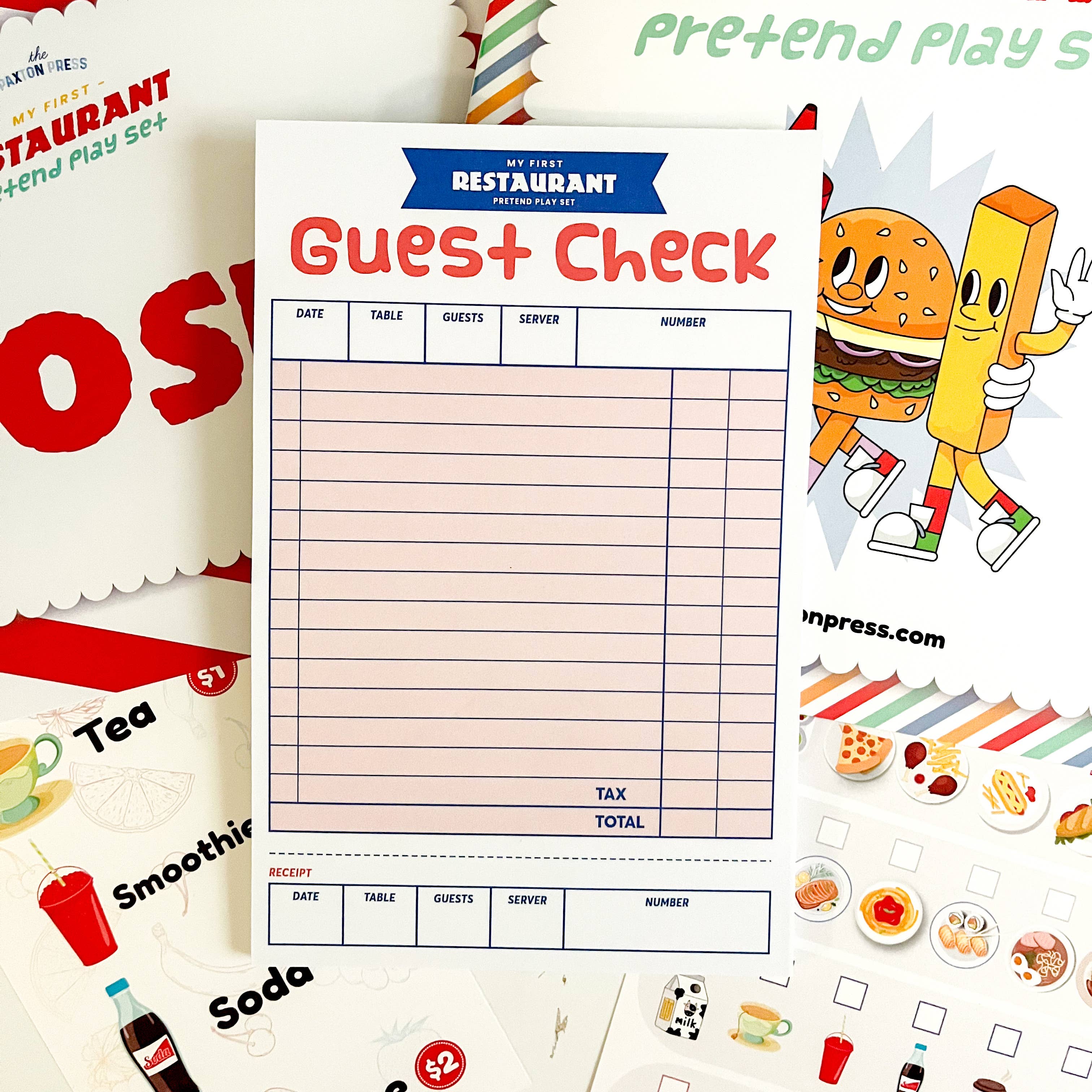 The Paxton Press - Screen-Free Paper Goods for Kids - Wholesale Toy Set - Kids - My First Restaurant Pretend Play Kit6