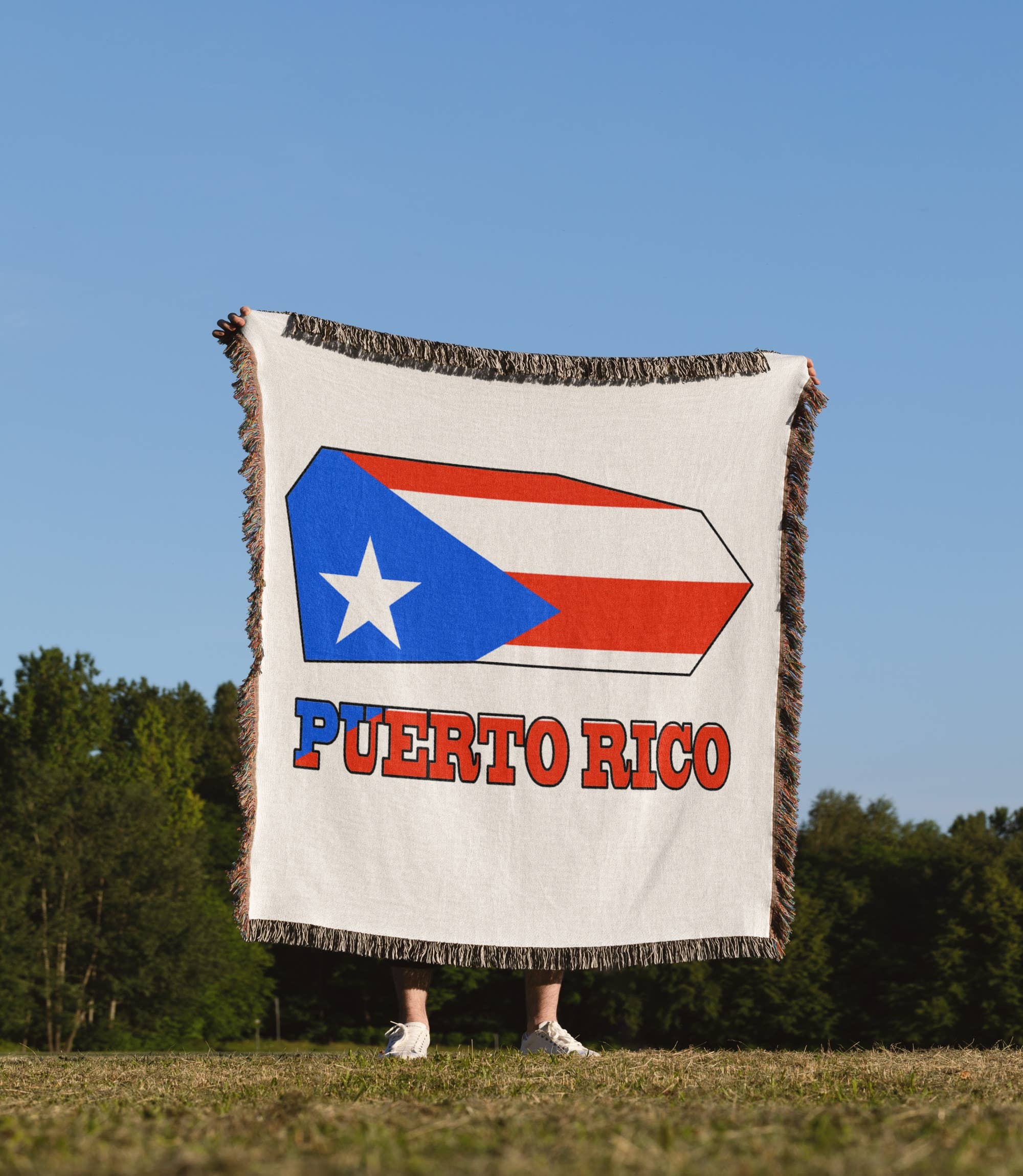 3dRose - Wholesale Throw Blanket - 3dRose, The flag of Puerto Rico in the outline map and name of the country Puerto Rico, Blanket1