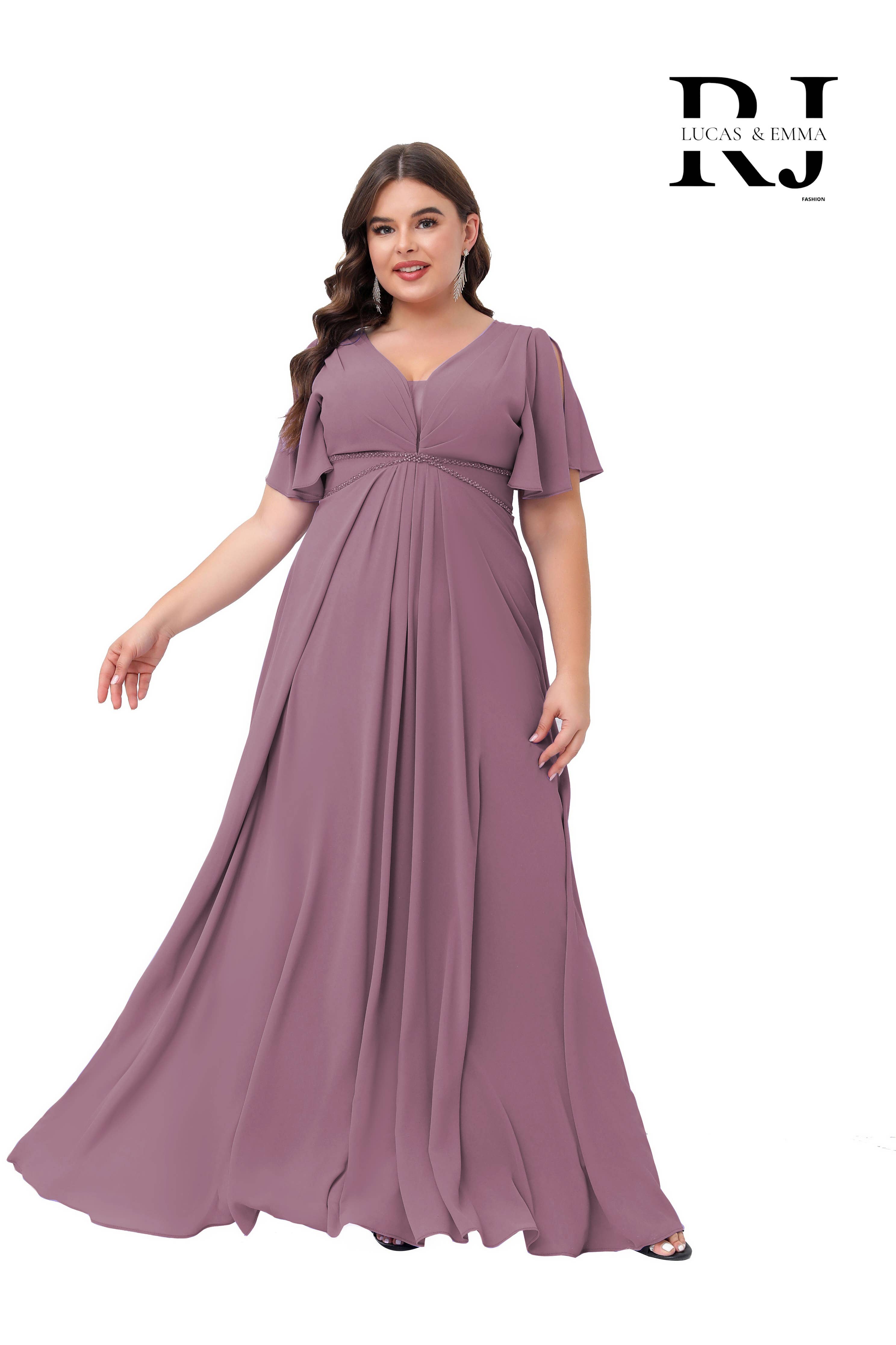 Lucas & Emma - Sarl RJ & co - Wholesale Gown - Women's - Plus size long fluid formal dress with V-neckline9