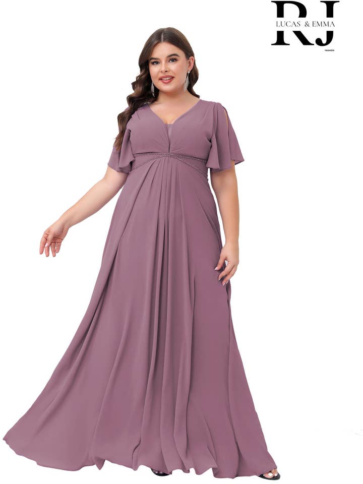 Lucas & Emma - Sarl RJ & co - Wholesale Gown - Women's - Plus size long fluid formal dress with V-neckline9