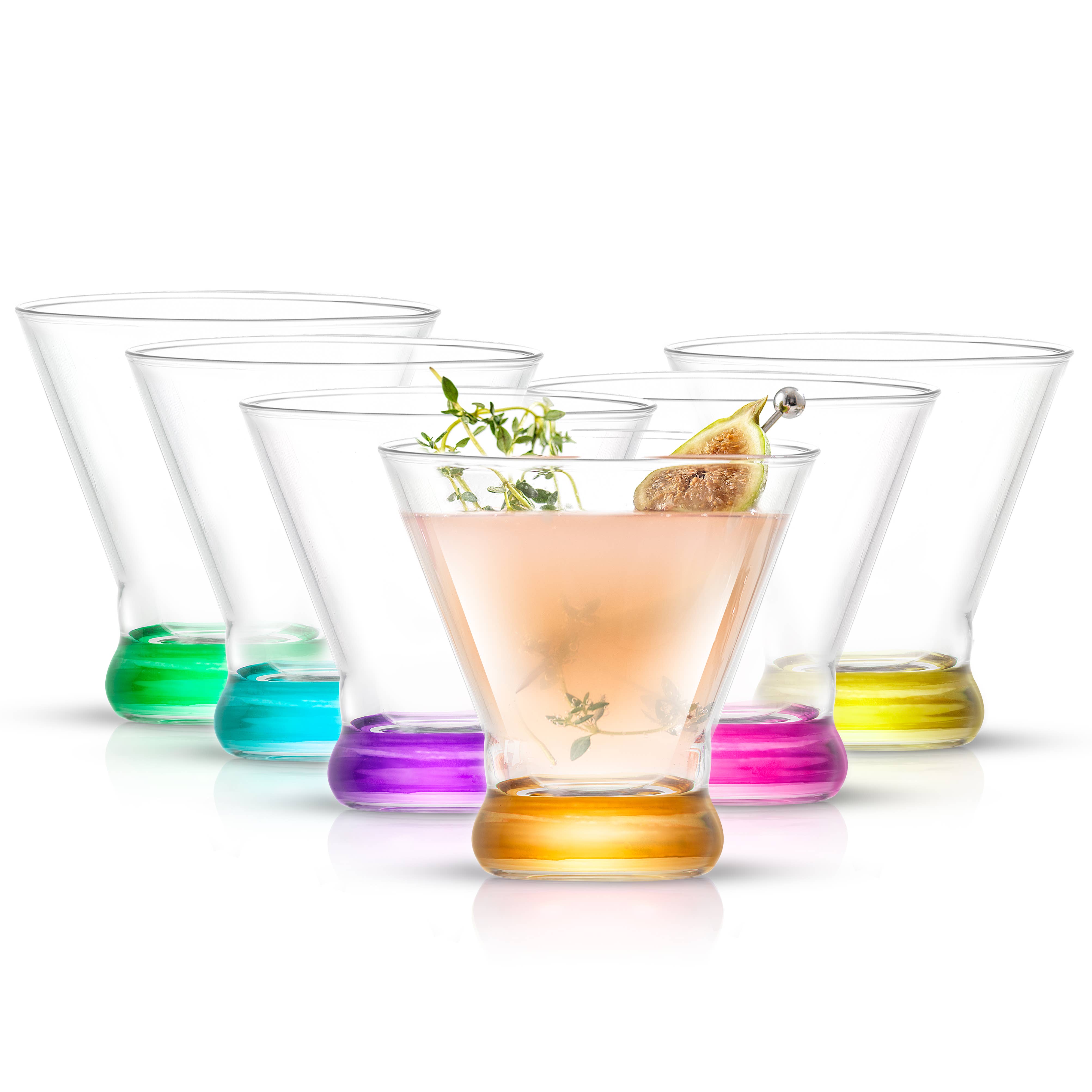 JoyJolt – wholesale Cocktail/liquor glass – Hue Colored Stemless Martini Glasses, Colorful Party Glasses1
