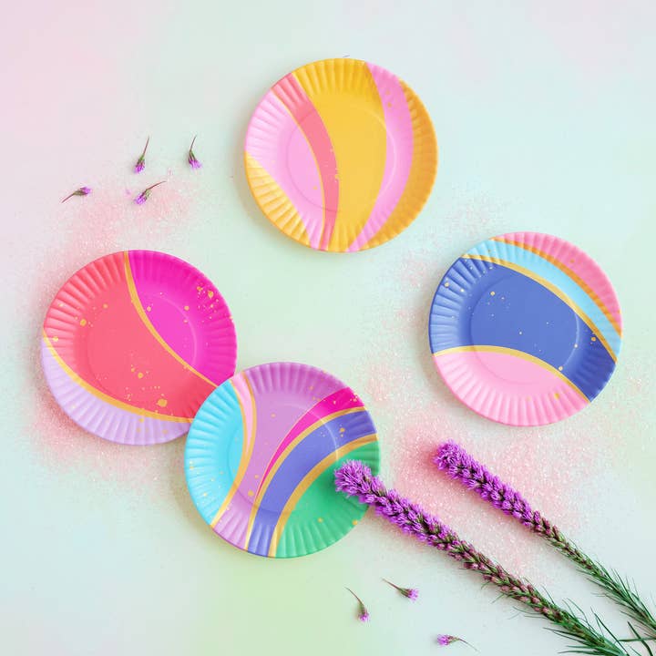 Glitterville Color Couture Stripe Plate, Sm, St/4, Melamine, for wholesale by Glitterville
