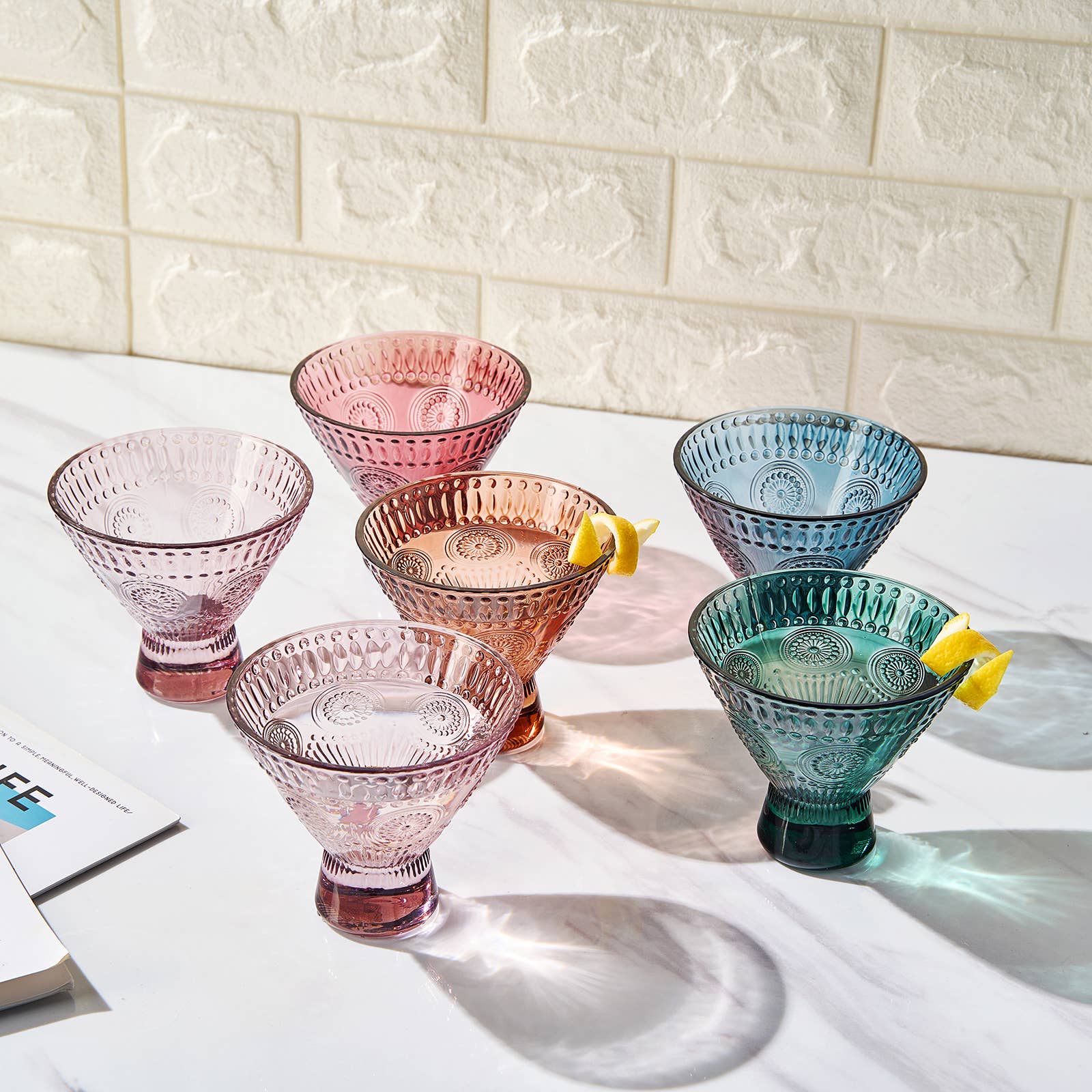 The Wine Savant /  Khen Glassware - Wholesale Cocktail/Liquor Glass - Stemless Martini Cocktail Glasses | Set of 6 | Colored 6.6oz2