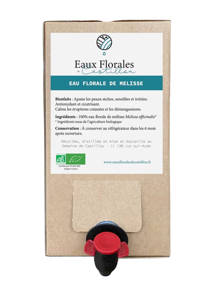 Bio-Melissenblütenwasser - Bag-in-Box 3L für den Großhandel von Eaux Florales de Castillou