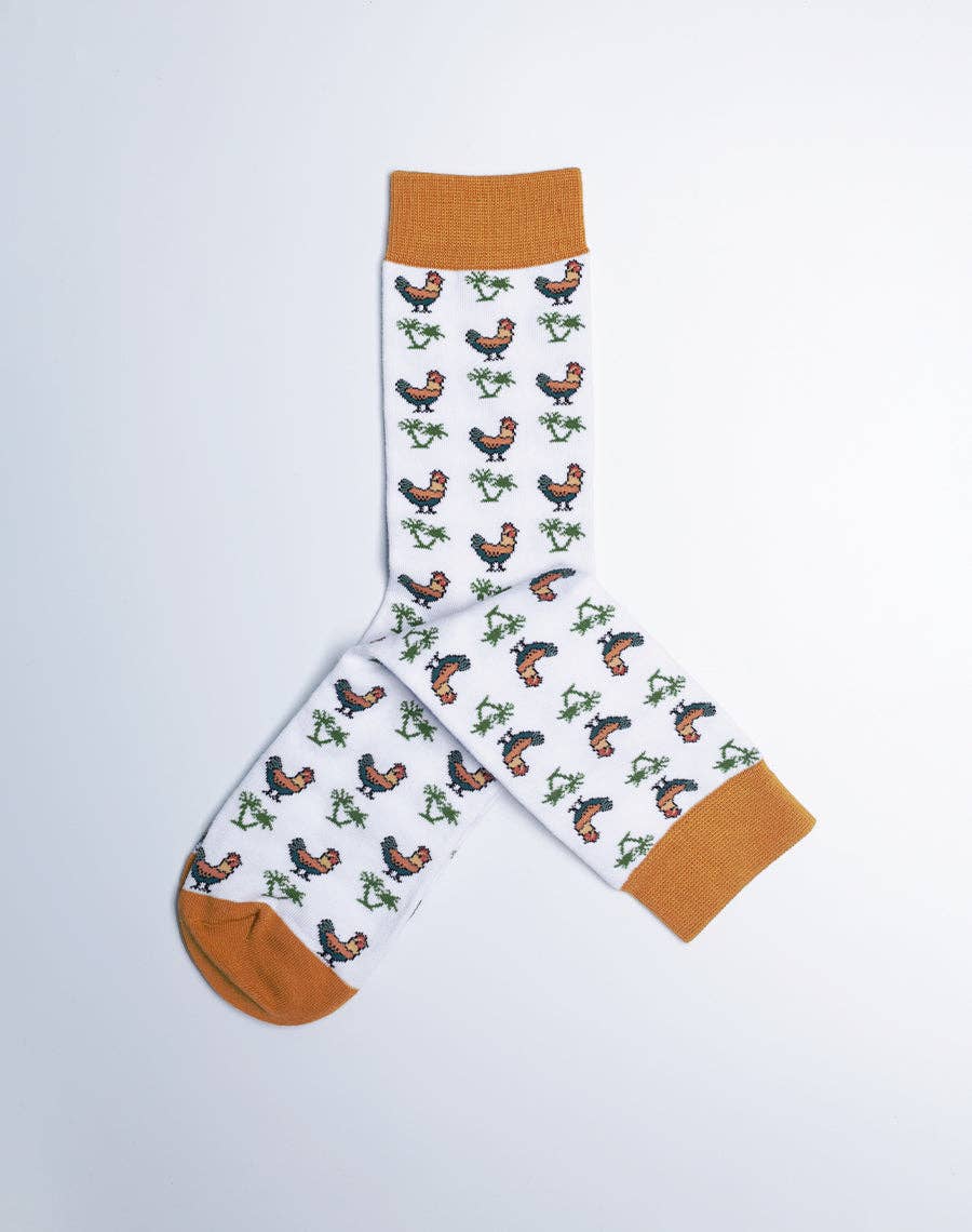 Just Fun Socks - Wholesale Socks - Women's - Women's Chickens & Palms Tropical Animal Crew Socks