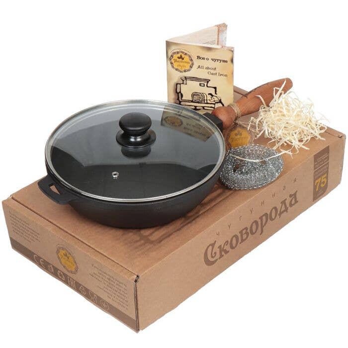 STP - Wholesale Cast Iron Skillet - Cast Iron Pan Brazier with Wooden Handle and Glass Lid