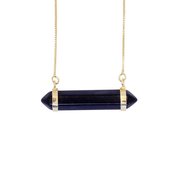 Colar Horizontal Two Points com Obsidiana Negra e Banhado a Ouro 18k por atacado de Byart