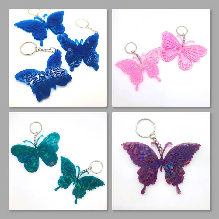 Eco-Friendly Holographic Resin Butterfly Key Chain for wholesale by JEMS of the Sea