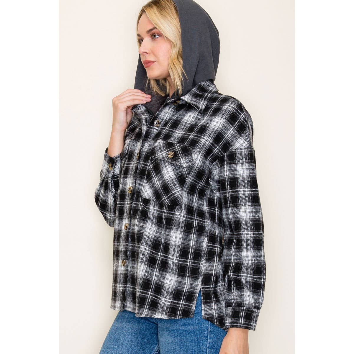 STACCATO - Wholesale Jacket - Women's - TWOFER FRENCH TERRY PLAID JACKET2