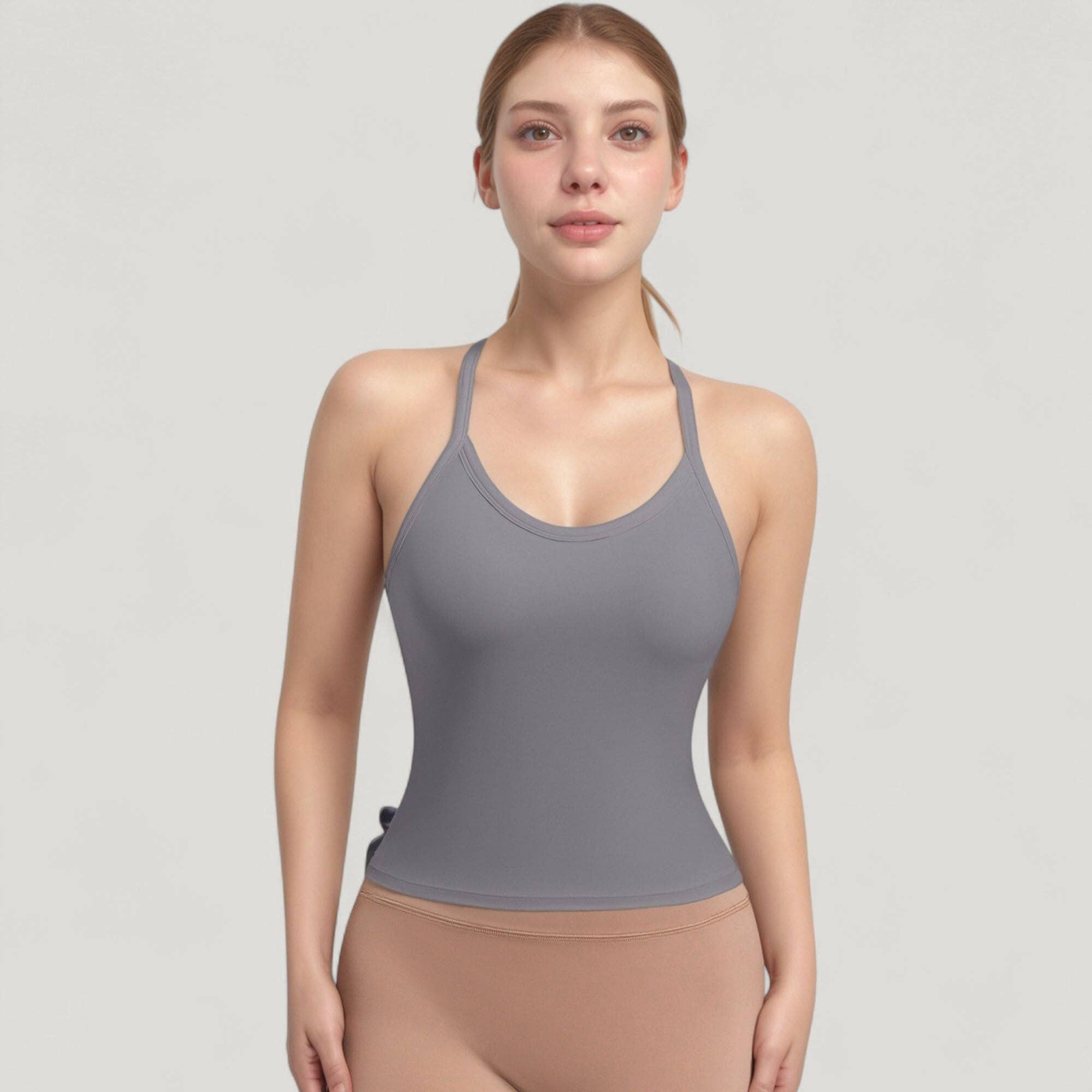 Active by Anna-Kaci - Wholesale Athletic Top - Women's - Strappy Crisscross Back Athletic Tank Top with Built-In Shel16