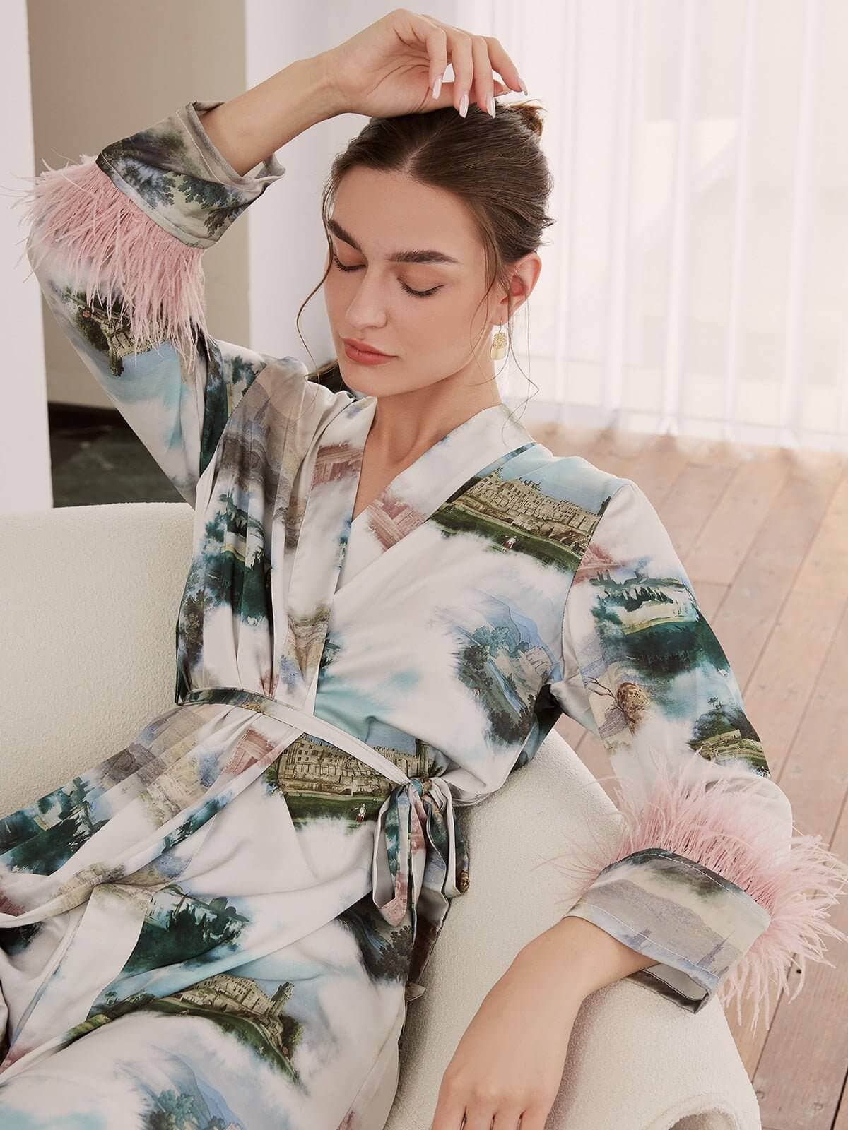 vert Ensemble de pyjama paysage 3 pièces plume en vente sur Faire6