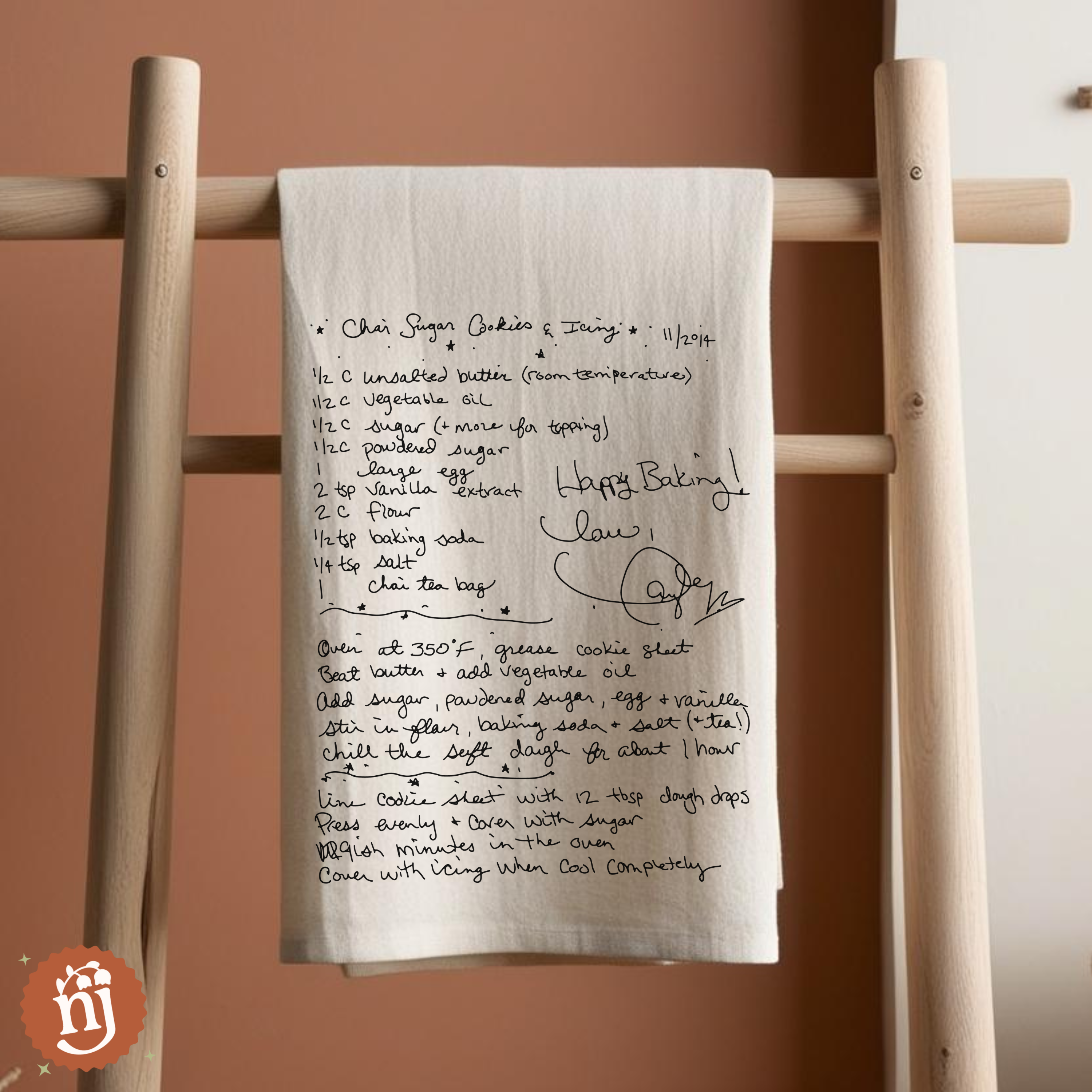 Nearly June Design Co - Wholesale Tea Towel - Taylor's Chai Sugar Cookie & Icing Recipe Tea Towel2