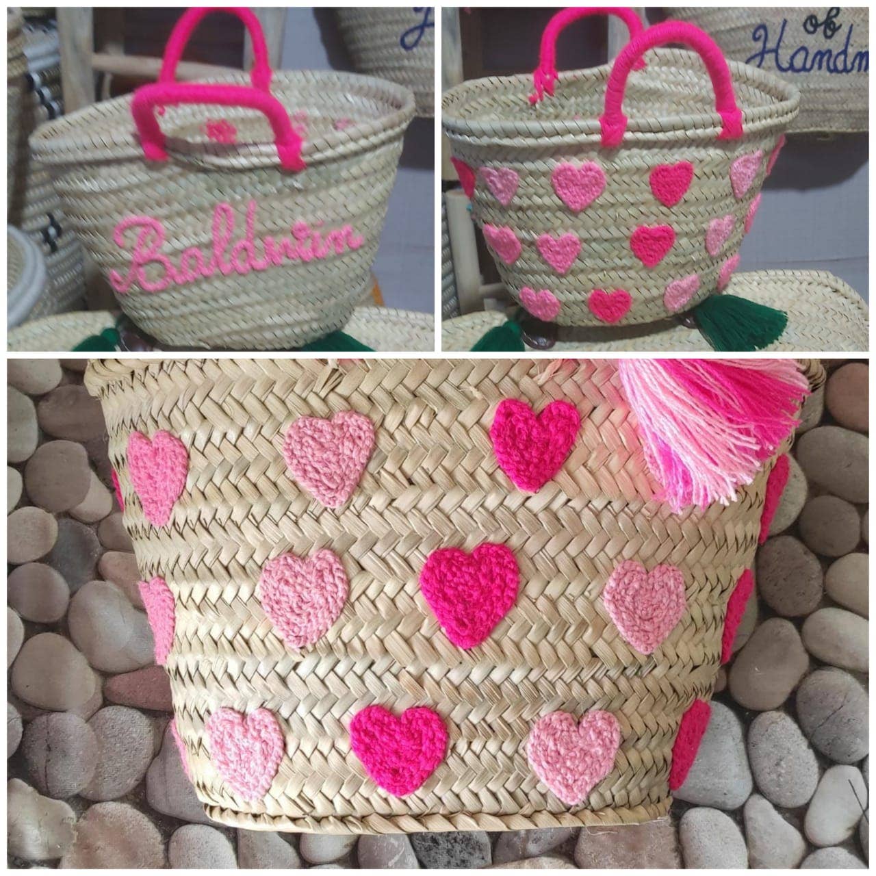 MOROHANDS – wholesale Strandväska – Anpassad hjärtstrandväska present, rosa & blå tote Alla hjärtans dag6