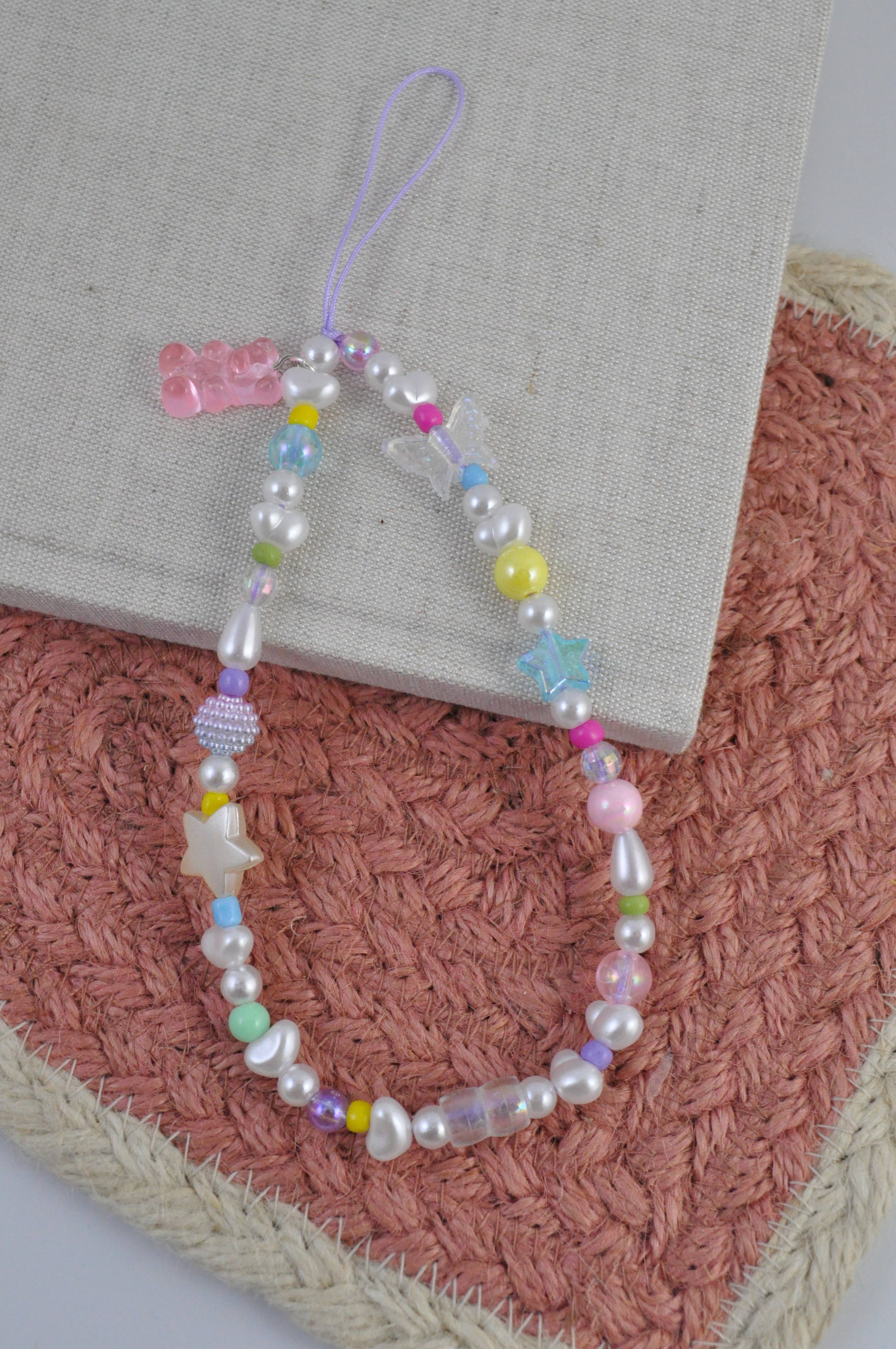 TheMellys – Alça para capa de telemóvel por atacado – Cadeia de telefone Gummy Bear Pastel | Cute Y2K Pearl Phone Charm1