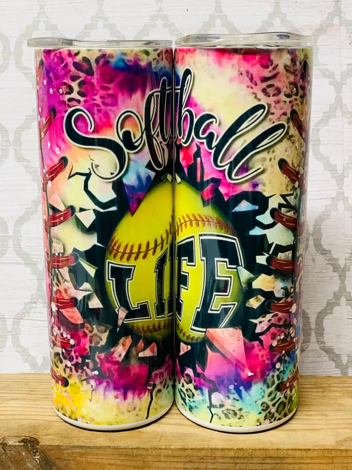 Gobelet fin en acier inoxydable Softball Life de 20 oz pour la vente par Indigo Sky Mercantile