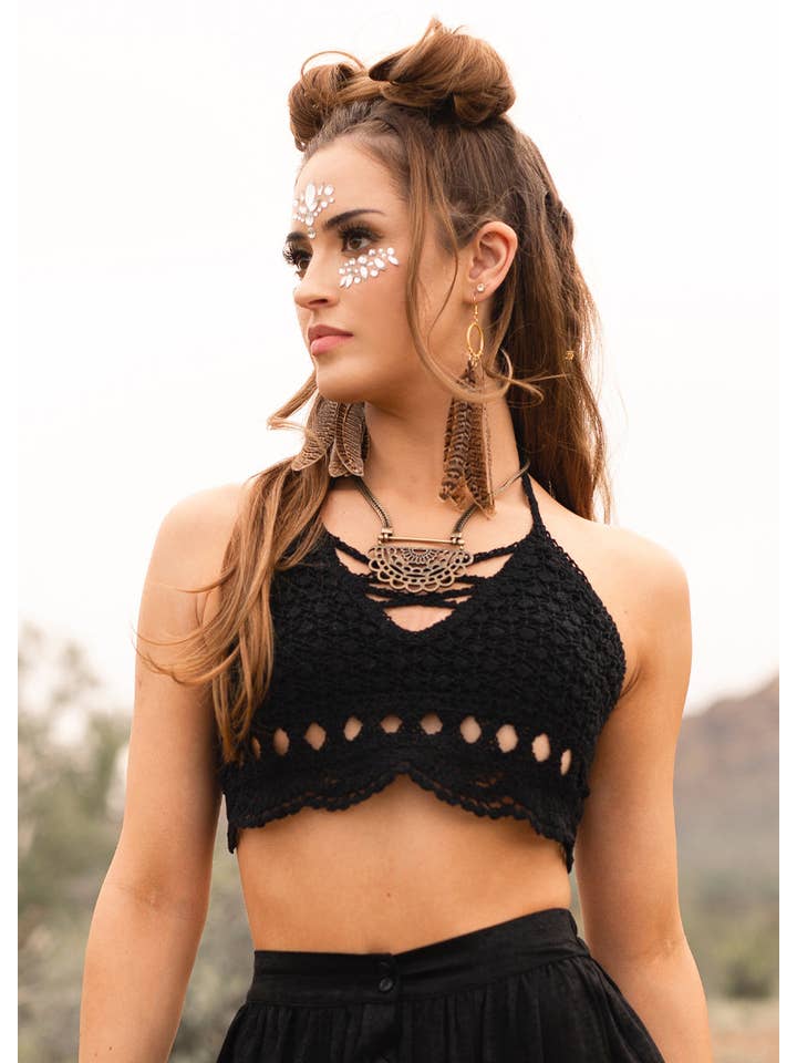 Joyfolie - Wholesale Knit Top - Women's - Women's Kindred Crochet Top in Black