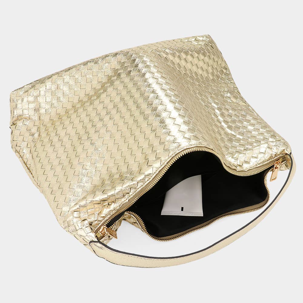 Sensibling Corp. - Vente Sac porté épaule – femme - Sac à bandoulière tressé en similicuir brillant2