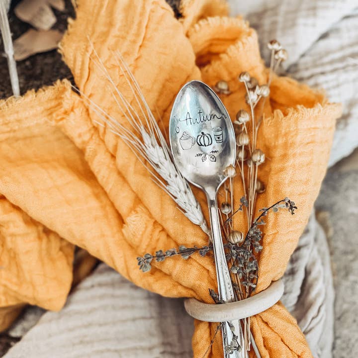 Autumn Hand Stamped Vintage Kitchen Spoon for wholesale by Sweet Thyme Design