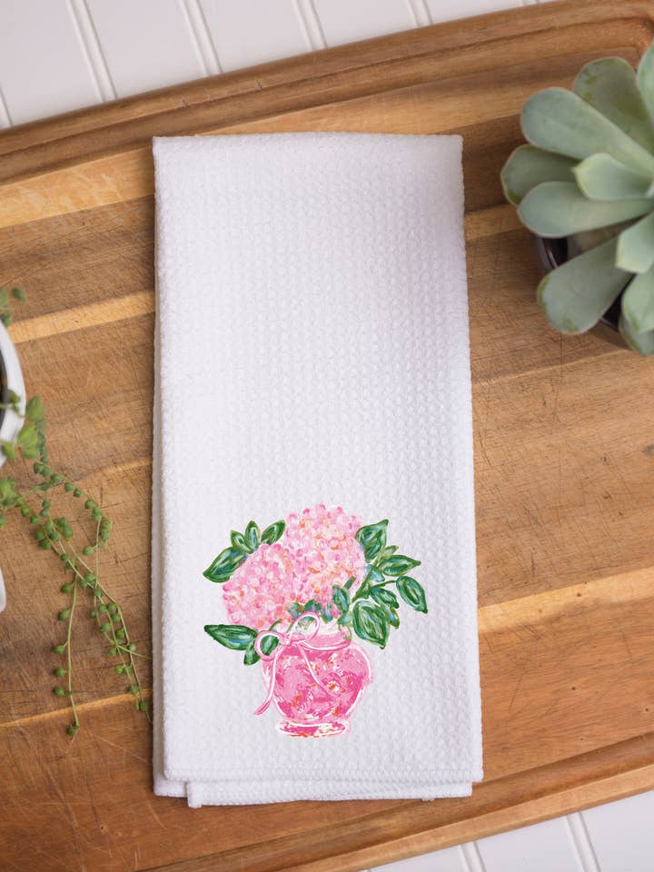 Spring Kitchen Towel – Pink Floral Vase for wholesale by The Navy Knot