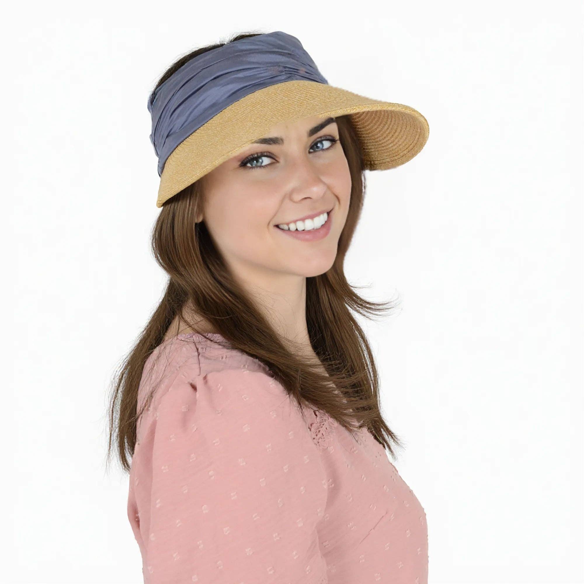 AK Brand – wholesale Visor – Women's – Straw Sun Visor Wide Brim Adjustable Band Lightweight Hat11