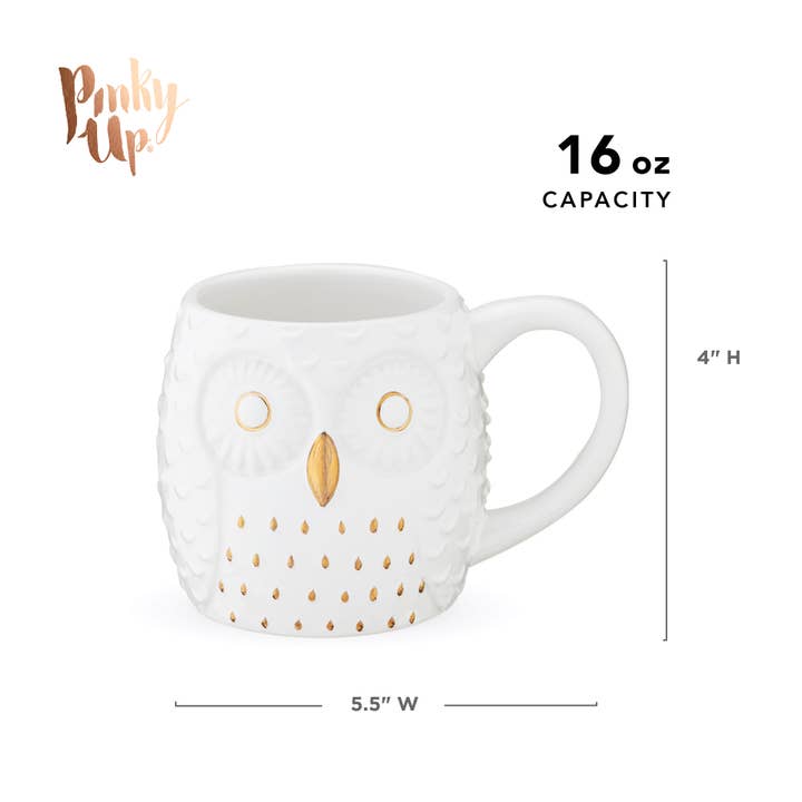 Pinky Up - Wholesale Coffee Mug - Olivia™ 3D Gold Accented Ceramic Mug - Owl - "Life's a Hoot"