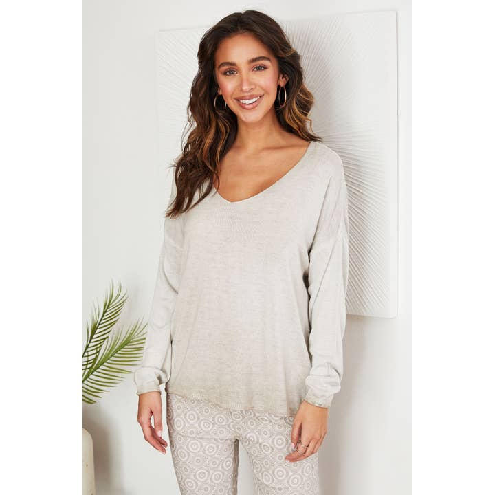 MINERAL WASH SWEATER KNIT TOP(28020-BEIGE) for wholesale by VENTI6