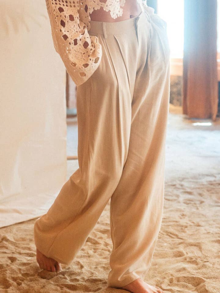 Pantalones básicos elevados en mezcla de rayón Staple Linen, PI6214FO para venta al por mayor de Fore Collection