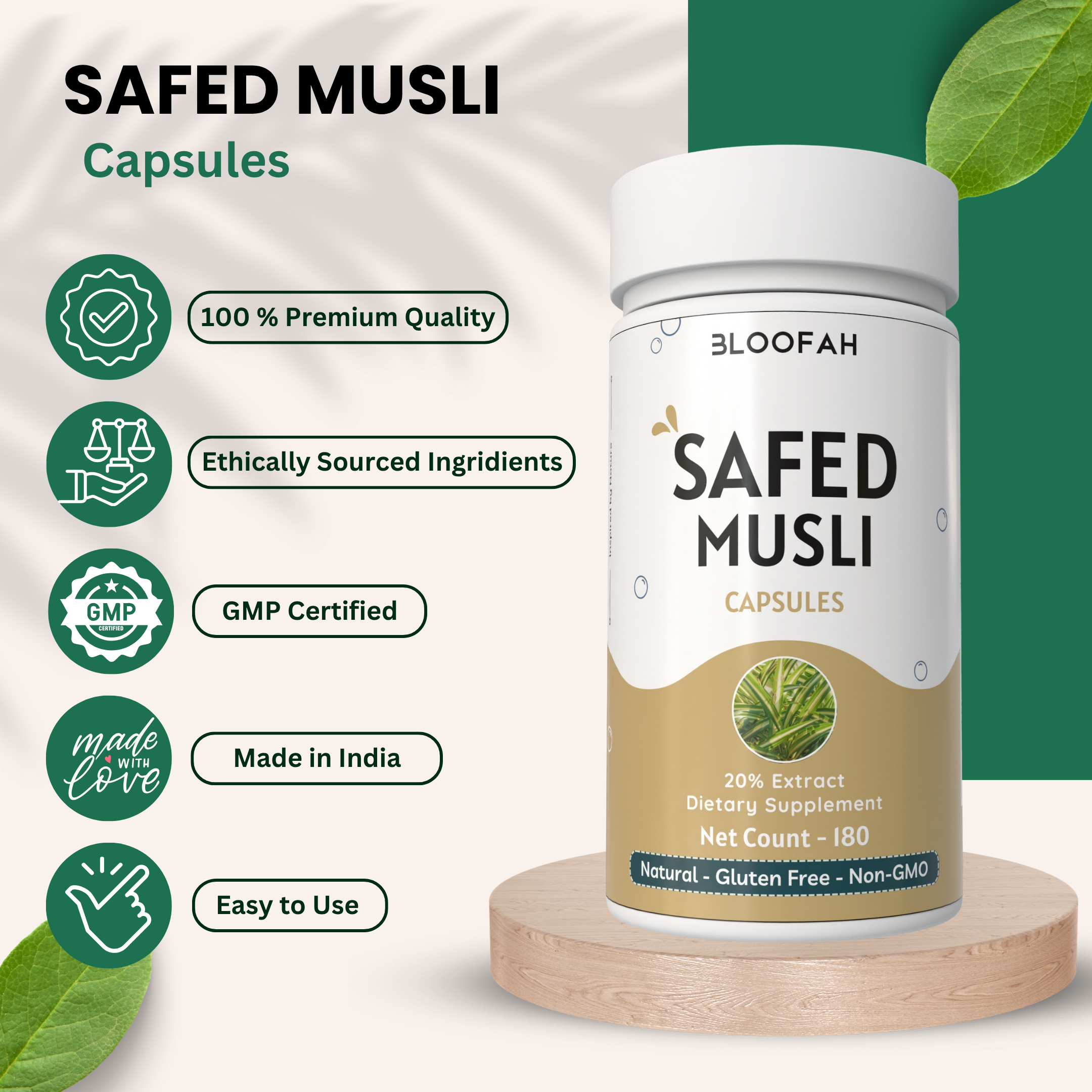 Bloofah – Engroshandel Kosttilskud og vitaminer – Safed Musli Kapsler – 500mg | 20% Ekstrakt, Naturlig, Ikke-GMO3