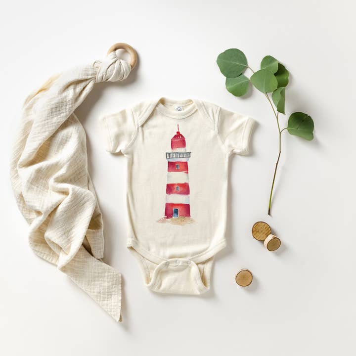 Macacão de bebê de cor natural farol aquarela por atacado de Love You a Latte Shop