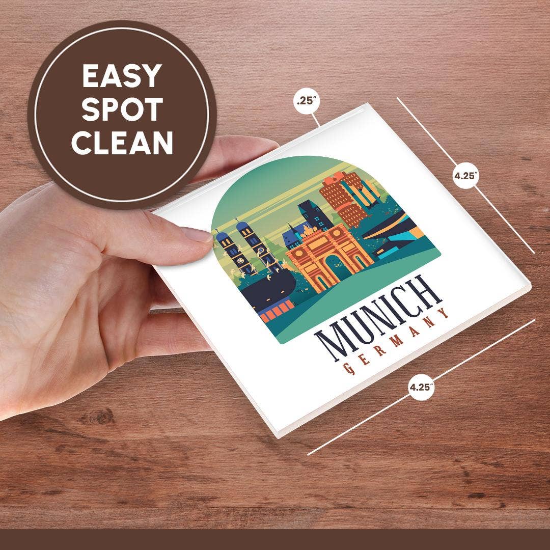3dRose - Wholesale Coasters - 3dRose, Retro Vintage Illustration with Munich Germany for Tourist , Coaster6