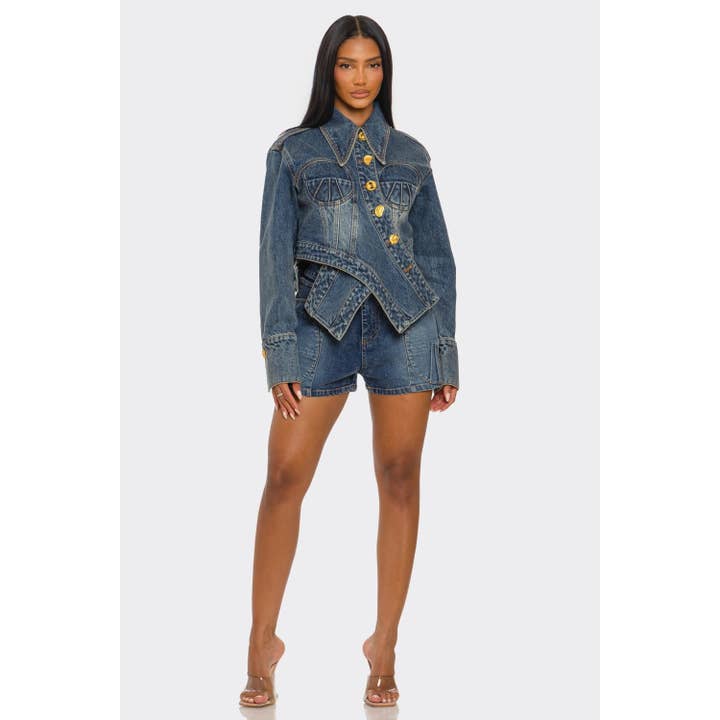 Sculpted Denim Corset Jacket & Short Set for wholesale on Faire3