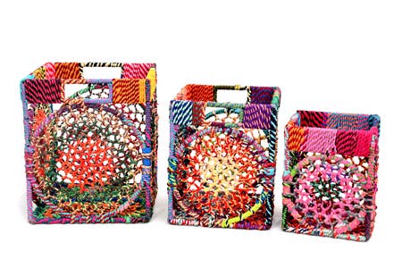 India Handicrafts Inc – Cesta por atacado – Cestos Quadrados Juta Coloridos, Conjunto de 36