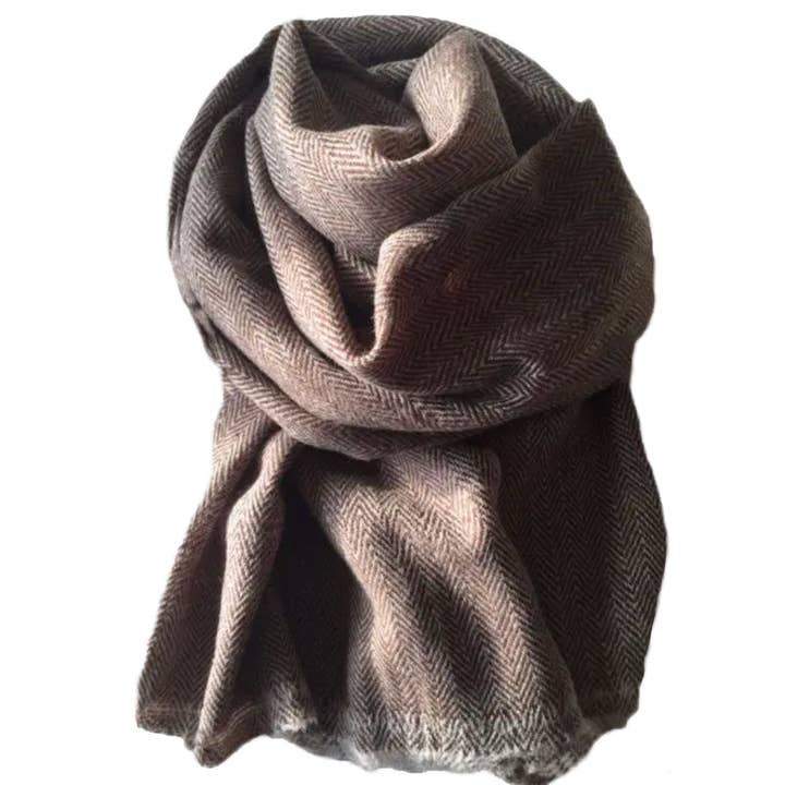 PRATI - Wholesale Scarf - Women's - Herringbone scarf with short fringe brown