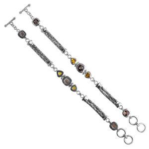 SB-8115-CO1 Sterling Silver Smokey Quartz & Citrine Quartz Cylindrical-Bar Link Bracelet – Wholesale Collection for wholesale by Bali Designs