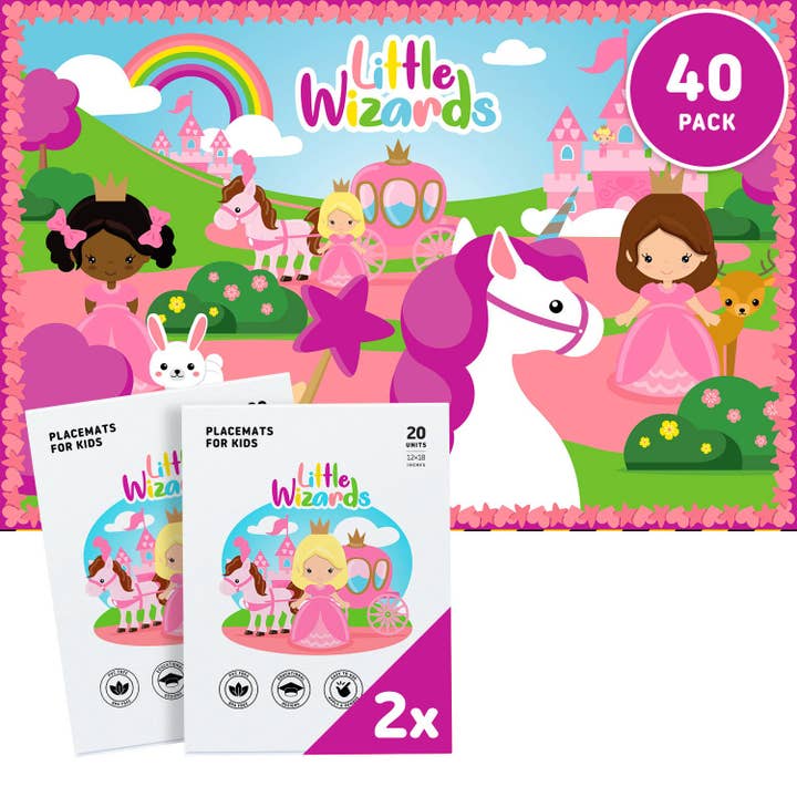 Little Wizards 40 Premium Disposable Placemats for Baby Toddler Kids 12" x 18" - BPA Free - Easy Travel Friendly Plastic Peel & Stick on Adhesive Table Topper Mat for wholesale by Little Wizards