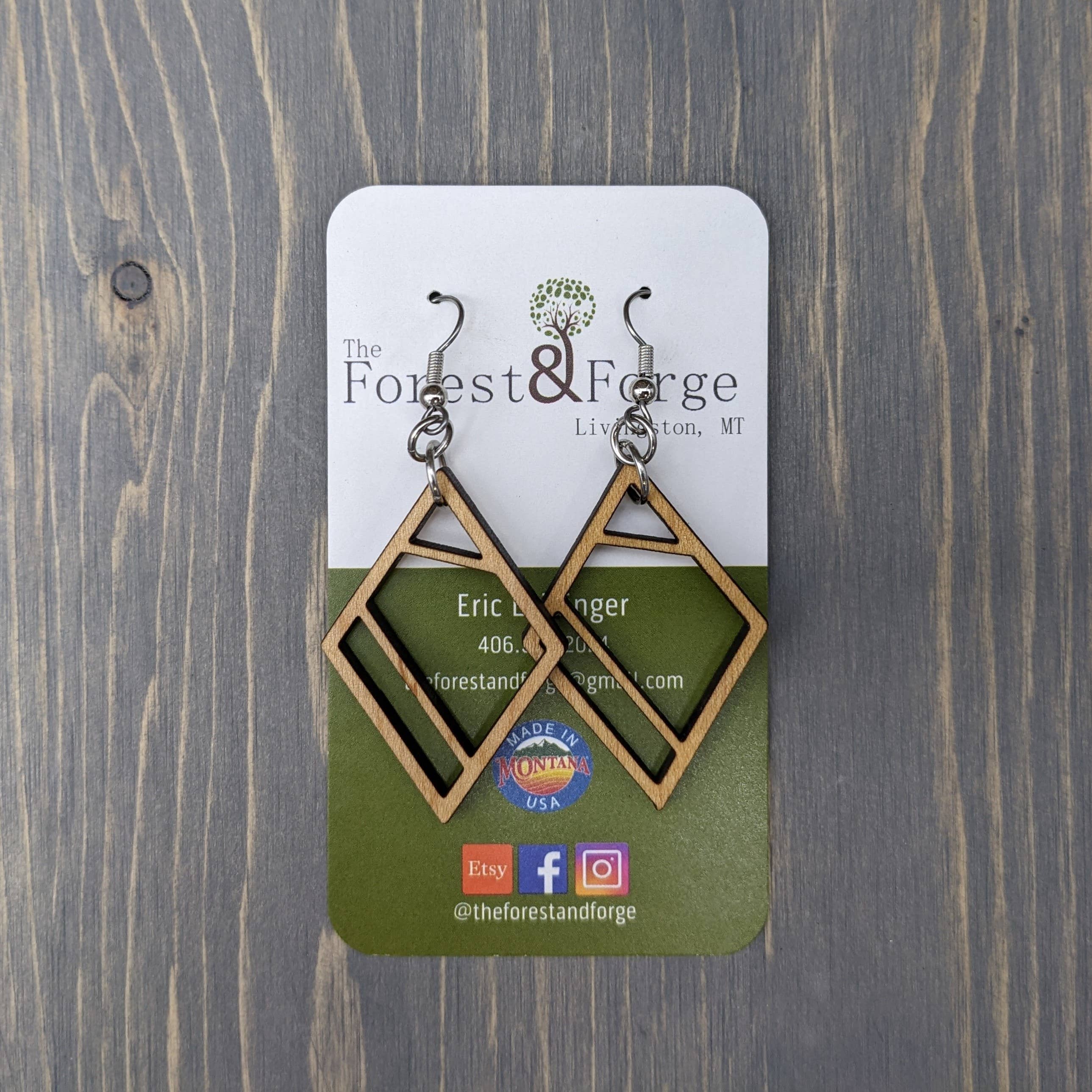 The Forest and Forge - Wholesale Dangle Earrings - Geometric Diamond Wood Earrings3