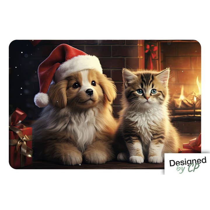 CP INTERNATIONAL - Wholesale Christmas Decoration - Puppy+Kitten Table Set In Front Of The Christmas Fireplace #518
