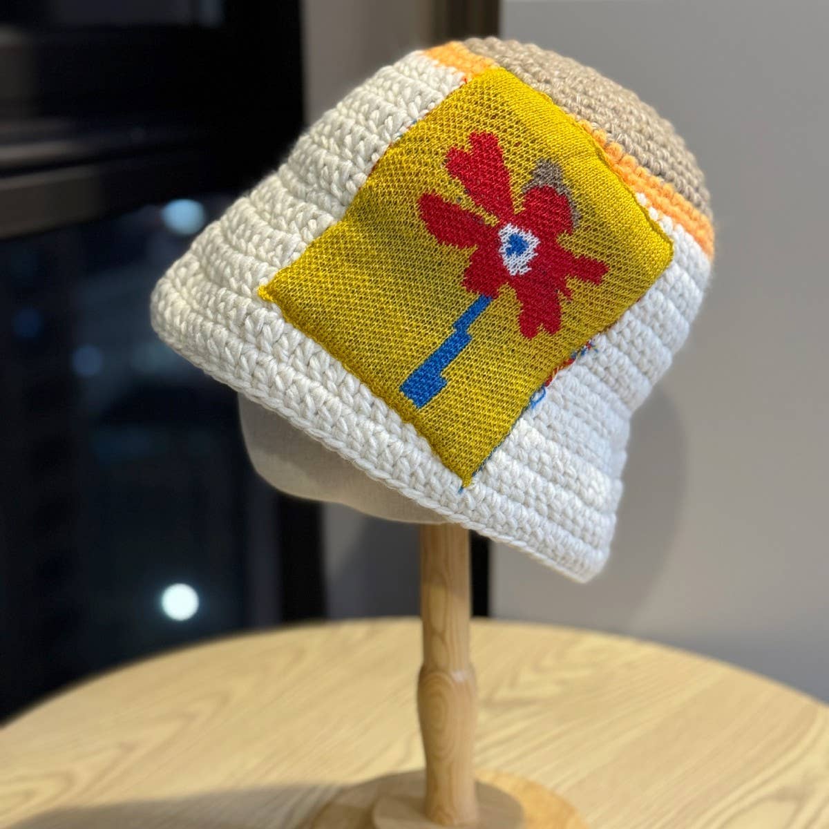 DOUBLJU - Wholesale Beanie - Women's - HAND-CROCHETED FLOWER COLOR-BLOCK HAT_CWAH048872