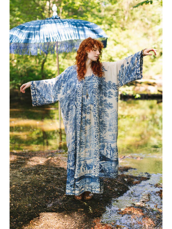 Market of Stars - Wholesale Kimono - Women's - Let The Light In Opera Duster Kimono Robe Blue Delft Toile