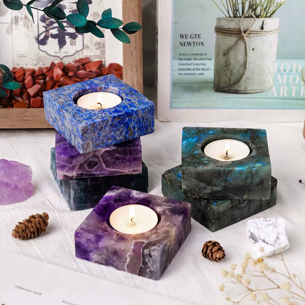 Crystolver (We Cover All Import Fees) - Wholesale Candle Holder - Square Crystal Raw Stone Candle Holder10