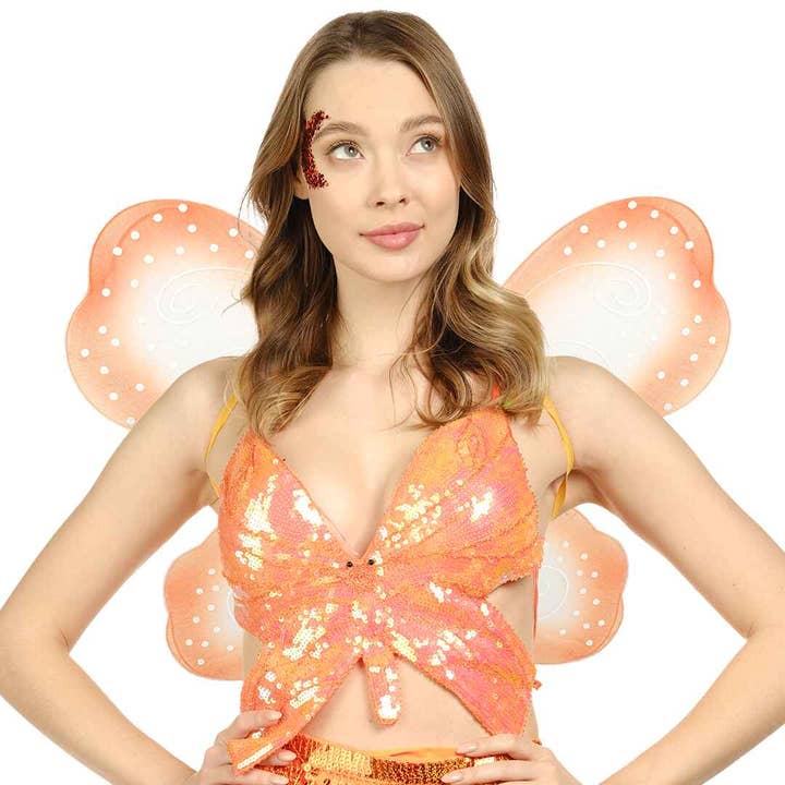 Funcredible - Wholesale Costume - Kids - Monarch Butterfly Wings - Orange Fairy Wings with Glitte