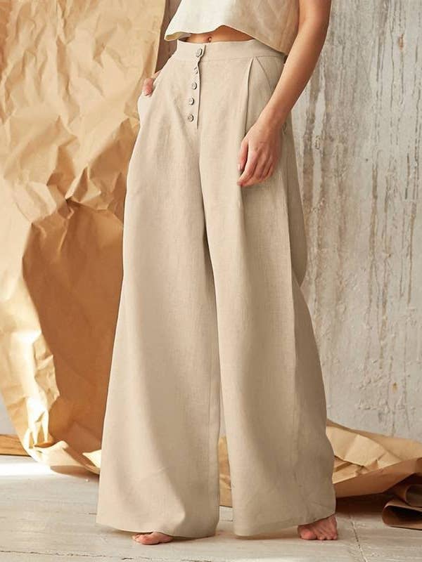 Solid High Waist Button Wide Leg Pants and other Purchase Wholesale soft pants. Free Returns & Net 60 Terms on Faire trending on Faire.