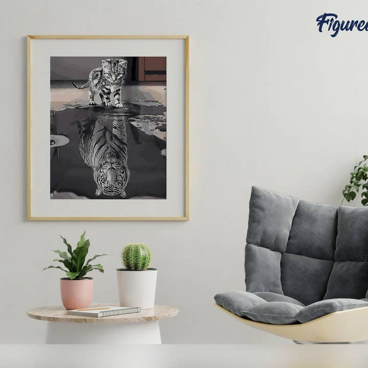 Figured'Art - Vendita all'ingrosso Kit per lavoretti fai da te - Kitten Riflessivo Tigre Dipingi con i numeri3