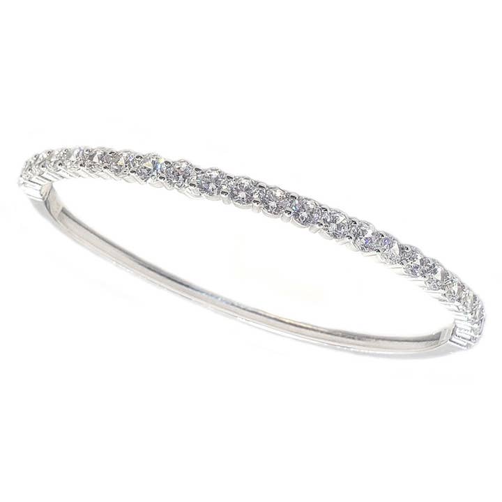 Brazalete de rodio con línea de circonita cúbica con bisagras de 4 mm para venta al por mayor de Diamond Veneer Travel Jewelry