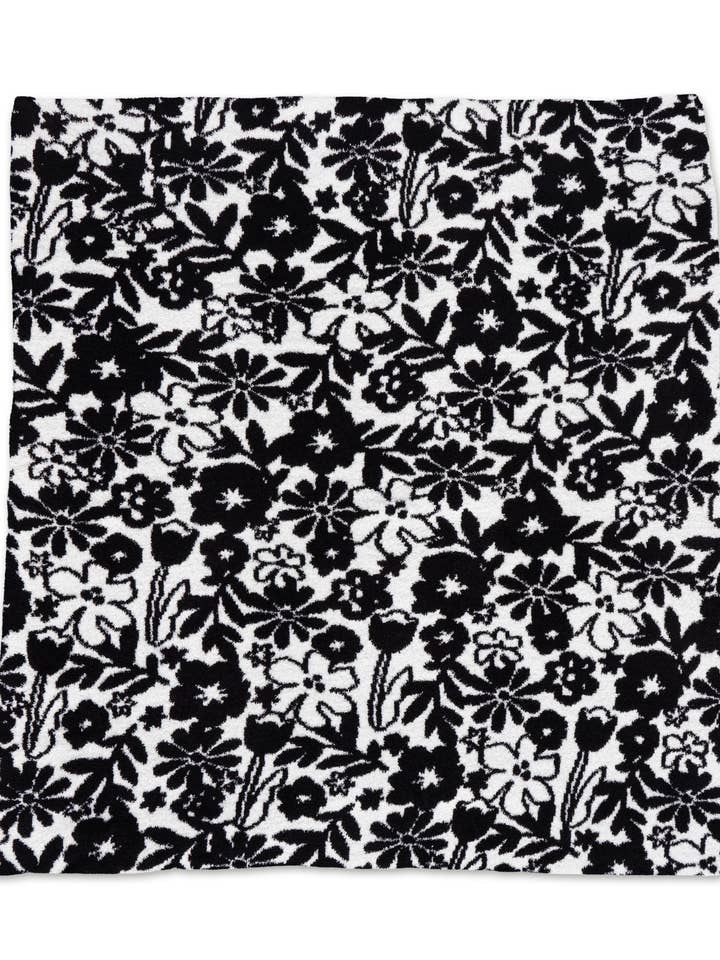 Plaid à motif floral, noir et blanc pour la vente par Living Royal