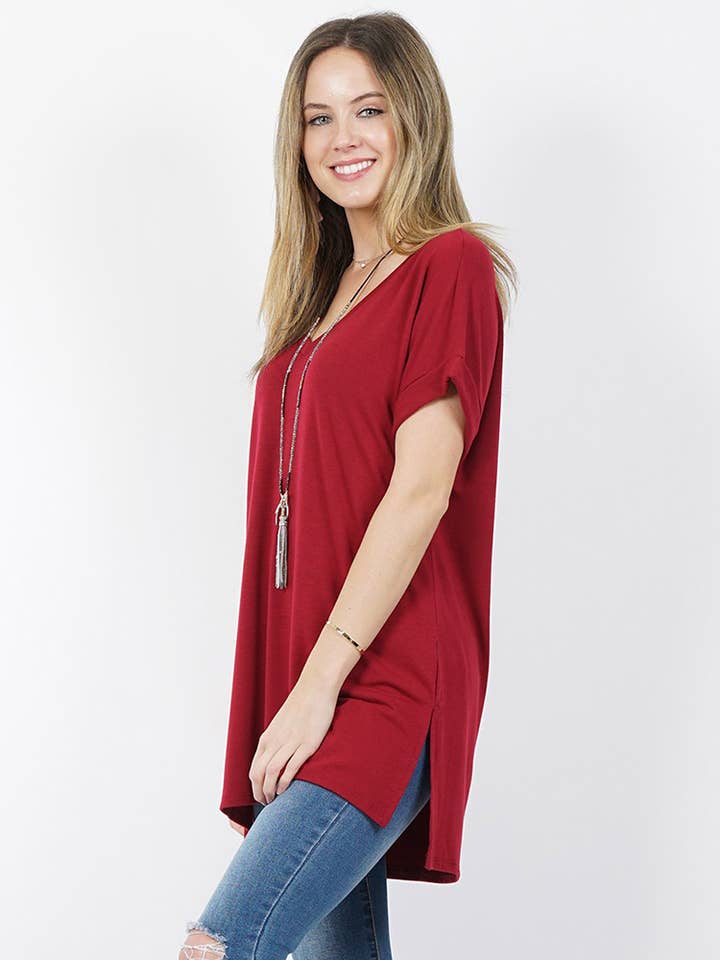 42POPS - Wholesale Tunic - Women's - ', Rolled Sleeve Side Slit Hi Low Hem