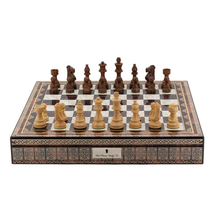 Chess Box Mosaic Finish with Staunton Wooden Chess Pieces for wholesale by Dal Rossi Italy